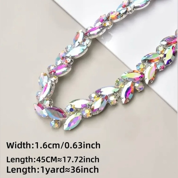 1 Yard Pink, Green & Purple Rhinestone Appliqué Trim | Clothing | New - Picture 4 of 14